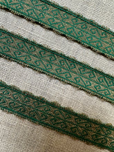 Load image into Gallery viewer, Anntique Gold Metallic and Green Trim
