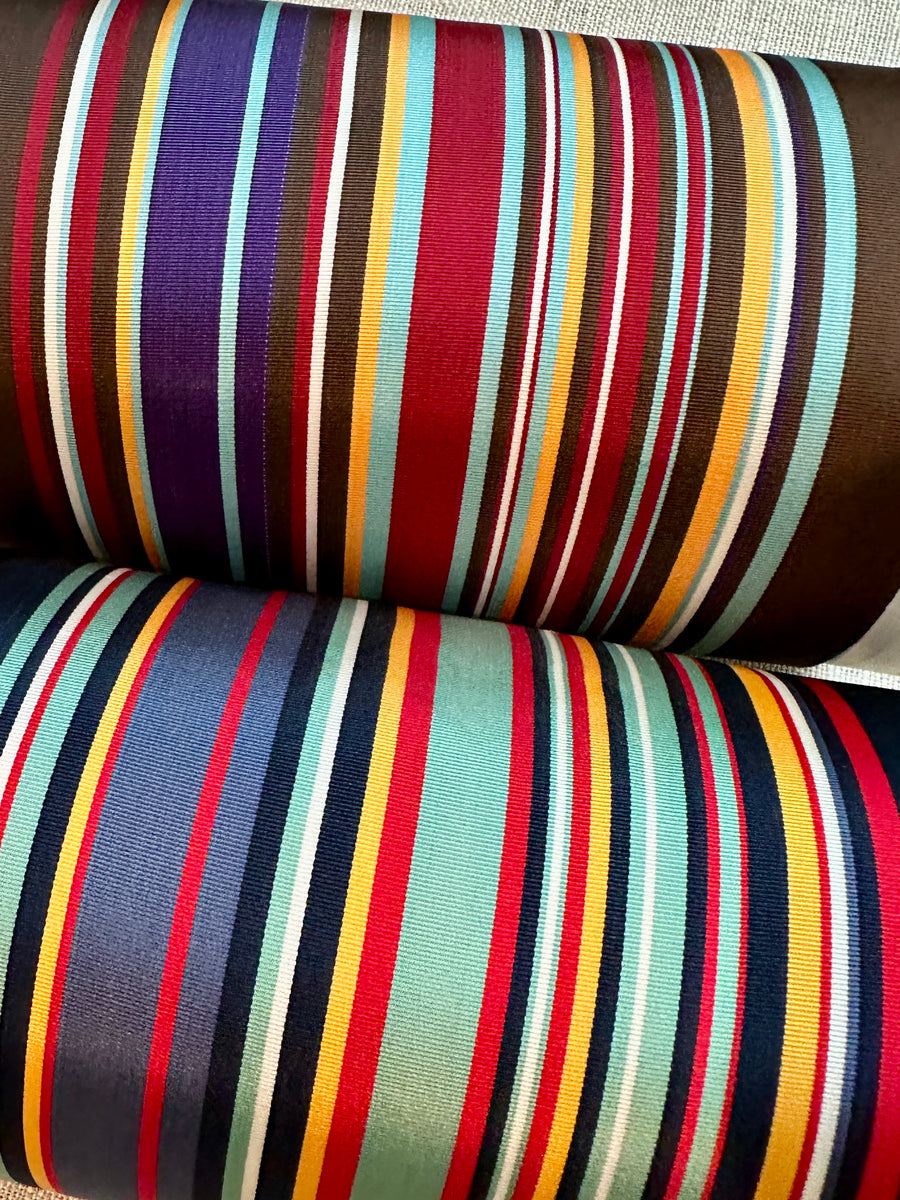 Vintage Colorful Stripe Fabric & Leather Barrette Leather stick barrette in a retro western design — 33 Ranch  main image 4