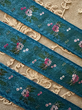 Load image into Gallery viewer, Antique French Ribbon With Ombre Flowers Indigo or Olive