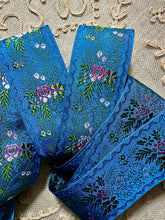 Load image into Gallery viewer, Antique French Ribbon With Ombre Flowers Indigo or Olive