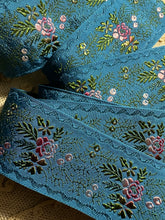 Load image into Gallery viewer, Antique French Ribbon With Ombre Flowers Indigo or Olive