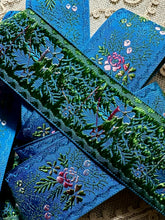 Load image into Gallery viewer, Antique French Ribbon With Ombre Flowers Indigo or Olive