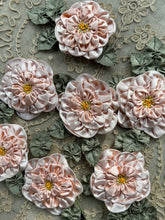 Load image into Gallery viewer, Pink Satin Wild Rose Ribbon Flowers with Ruffled Silk Leaves