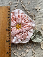 Load image into Gallery viewer, Pink Satin Wild Rose Ribbon Flowers with Ruffled Silk Leaves