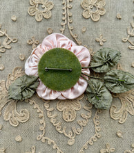 Load image into Gallery viewer, Pink Satin Wild Rose Ribbon Flowers with Ruffled Silk Leaves
