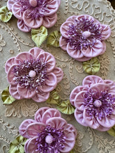 Load image into Gallery viewer, Ribbon Work Flowers with Silk Ombre Leaves