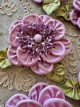 Load image into Gallery viewer, Ribbon Work Flowers with Silk Ombre Leaves