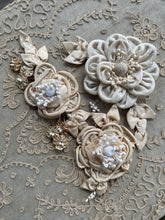 Load image into Gallery viewer, Three Antique and Silk Satin Ribbon Flowers
