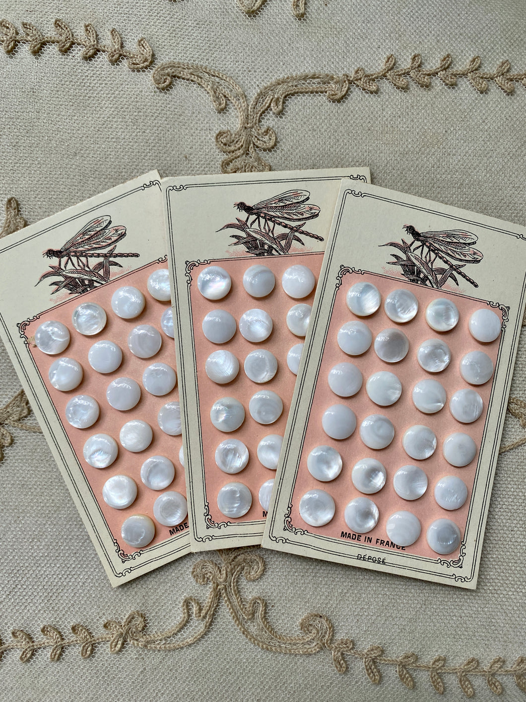 Mother of Pearl Antique Buttons on French Card