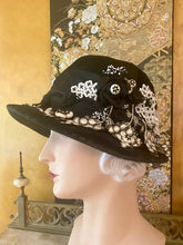 Load image into Gallery viewer, Black Satin and Velvet Antique Hat