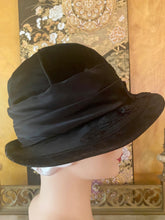 Load image into Gallery viewer, Black Satin and Velvet Antique Hat