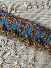 Load image into Gallery viewer, Blue Antique Trim with Gold, Silver & Copper Metal Threads