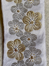 Load image into Gallery viewer, French Brocade Vintage Ribbon in Silver Grey with Golden Cherry Blossoms