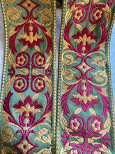 Load image into Gallery viewer, French Brocade Vintage Ribbon in Red Gold Green