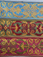 Load image into Gallery viewer, French Brocade Vintage Ribbon in Red Gold Green