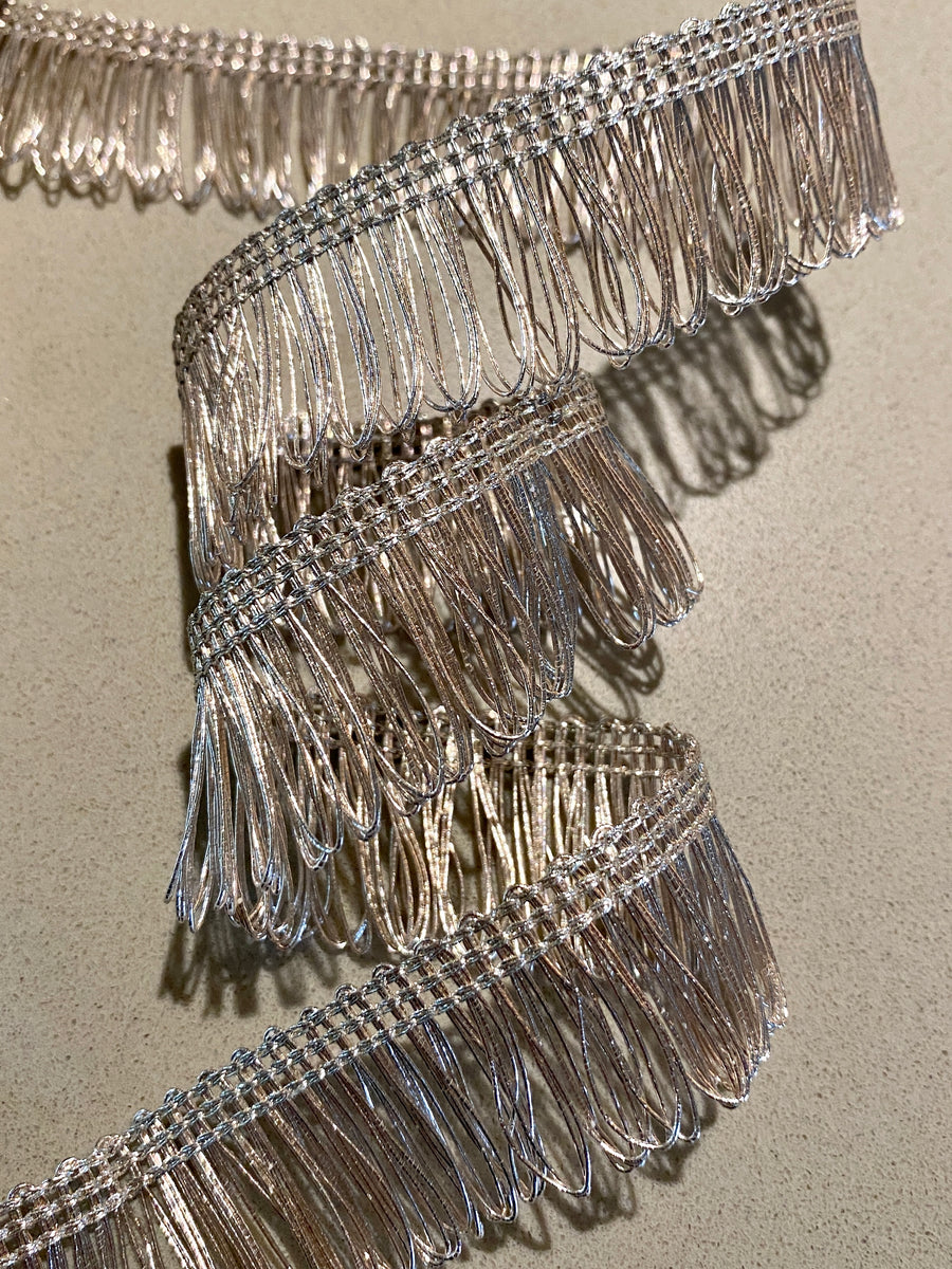 Metallic Silver Beaded Fringe Trim