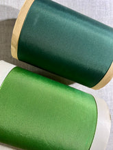 Load image into Gallery viewer, Three Different Vintage Rolls Christmas Greens Taffeta Ribbons  by the roll