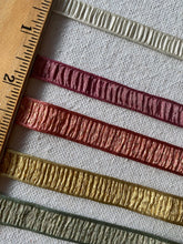 Load image into Gallery viewer, Antique French Plisse Ribbon in Persimmon and Silver Metal