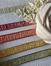 Load image into Gallery viewer, Antique French Plisse Ribbon in Persimmon and Silver Metal