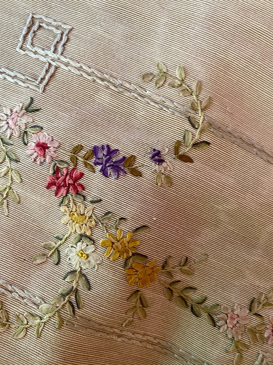 Antique French Silk Ombre Ribbon Embroidered Panel