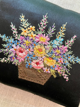 Load image into Gallery viewer, Antique Ombre Ribbon Embroidered Black Silk Cushion