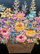 Load image into Gallery viewer, Antique Ombre Ribbon Embroidered Black Silk Cushion