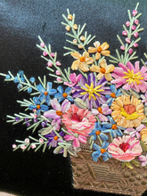 Load image into Gallery viewer, Antique Ombre Ribbon Embroidered Black Silk Cushion