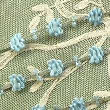 Load image into Gallery viewer, Antique French Rococo Trim Blue Flower & Silver Metal      12 Inches