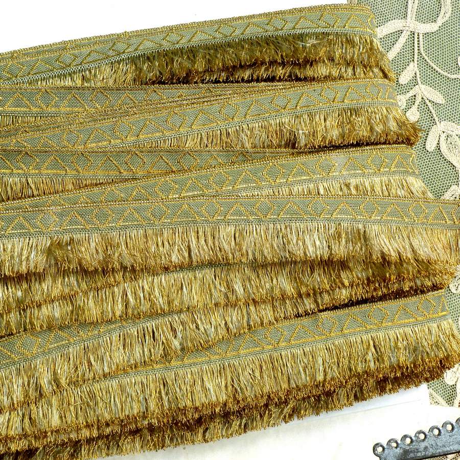 Gold Metal & Sage Green Woven Trim With Fringe - French – Vintage  Passementerie