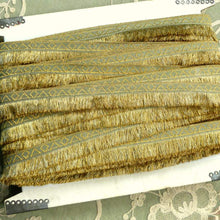 Load image into Gallery viewer, Antique French Gold Metal & Sage Green Woven Trim With Fringe