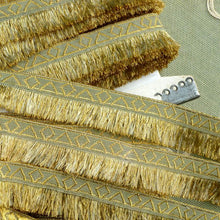 Load image into Gallery viewer, Antique French Gold Metal & Sage Green Woven Trim With Fringe