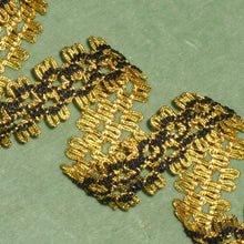 Load image into Gallery viewer, Vintage Gold Tinsel & Silky Black Embroidered Trim