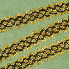 Load image into Gallery viewer, Vintage Gold Tinsel & Silky Black Embroidered Trim