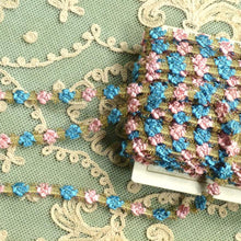 Load image into Gallery viewer,  Antique French Rococo Pink & Blue Floss and Gold Metal Trim      12 Inches