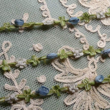 Load image into Gallery viewer, Antique French Blue Ombre Ribbon Rosette trim     By the yard