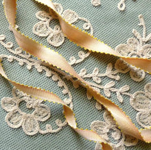 Load image into Gallery viewer, Circa 1920 French Picot Ombre Ribbons Apricot Pink With Yellow Picots