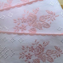Load image into Gallery viewer, French Pink Rose Bouquet Vintage Ribbon with Scallop Edge Detail