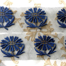 Load image into Gallery viewer, Embroidered Flowers on Black Net With Gold Metal Threads