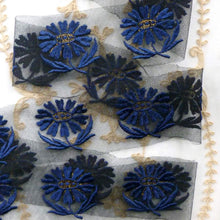 Load image into Gallery viewer, Embroidered Flowers on Black Net With Gold Metal Threads