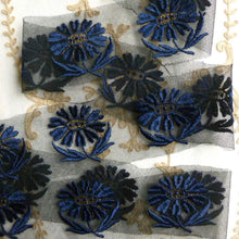 Load image into Gallery viewer, Embroidered Flowers on Black Net With Gold Metal Threads