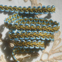 Load image into Gallery viewer, Antique French Blue and Gold Metal Passementerie