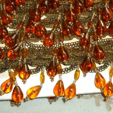 Load image into Gallery viewer, Amber Glass & Gold Metal Beaded Trim Circa 1920's