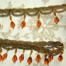 Load image into Gallery viewer, Amber Glass & Gold Metal Beaded Trim Circa 1920's