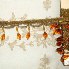 Load image into Gallery viewer, Amber Glass & Gold Metal Beaded Trim Circa 1920's