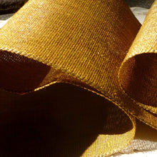Load image into Gallery viewer, Antique Brass Metal Warp and Marigold Cotton Weft Ribbon