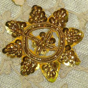 Antique Gold Metal Sequin and Gold Bullion Embroidered Applique