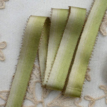 Load image into Gallery viewer, Antique French Silk Ombre Ribbon with Gold Metal Picot Fringe Edges