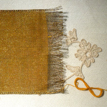 Load image into Gallery viewer, Antique Brass Metal Warp and Marigold Cotton Weft Ribbon