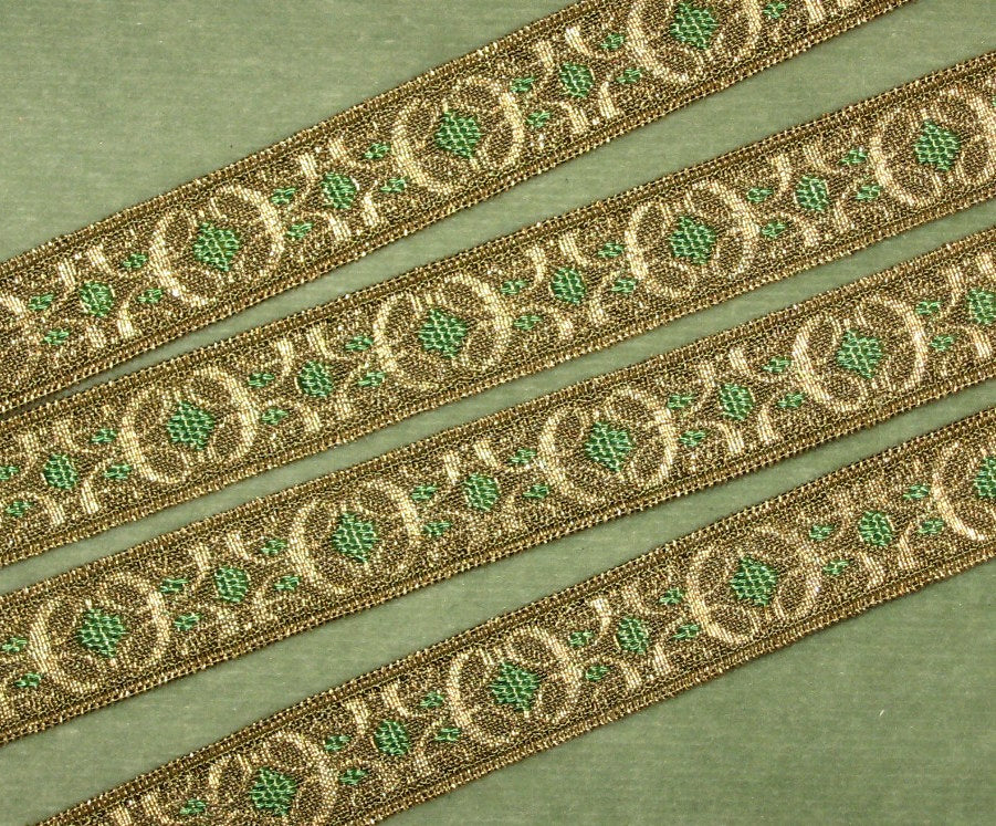 Gold Metal & Sage Green Woven Trim With Fringe - French – Vintage  Passementerie
