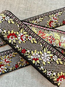 Antique Ribbon Trim Embroidered Florals